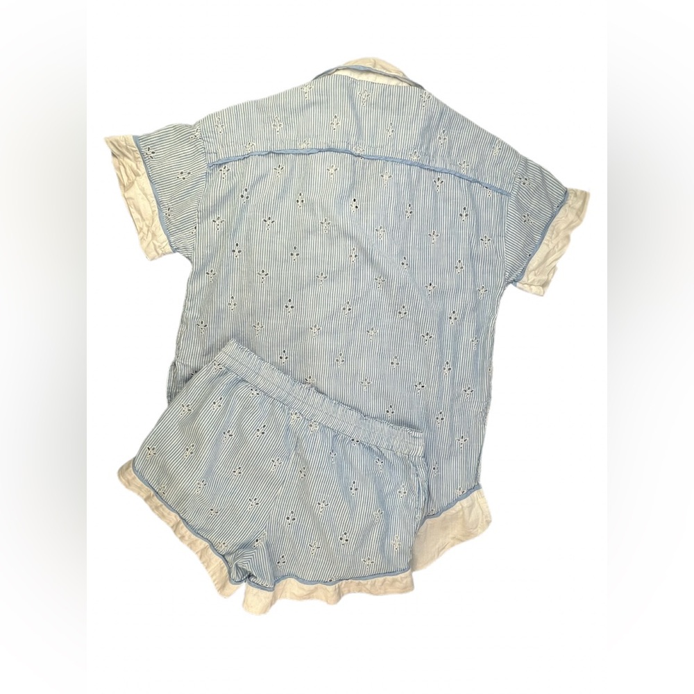 By ANTHROPOLOGIE Bijou 2 Pc Striped Eyelet Pajama Short Set - M - Picture 8 of 10